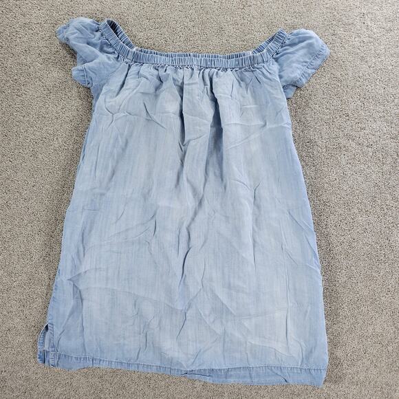 Cloth & Stone Chambray Shift Dress Womens M Blue Tencel Off Shoulder Lightweight - Picture 9 of 11
